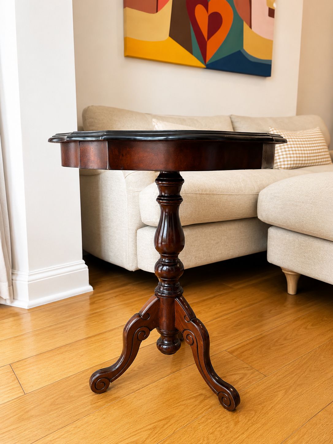 Vintage Wooden Side Table With Floral Inlay photo furniture