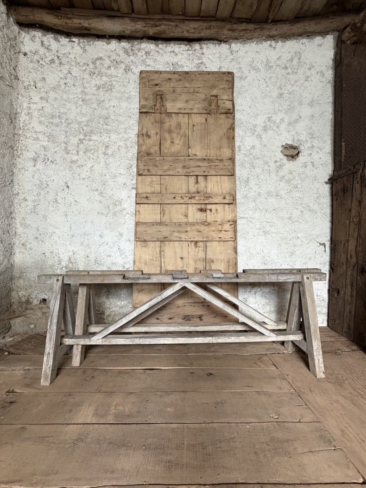 photo buy Large Antique French Harvest / Farmhouse Work Trestle Table . Ash & Oak .