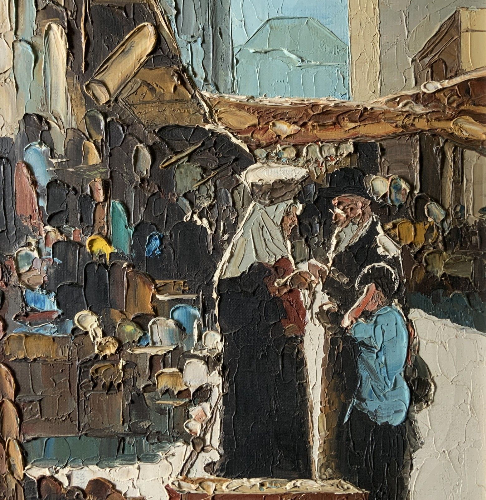 Contemporary Impasto Oil Painting Arabian Market Day Impressionist Signed photo Art