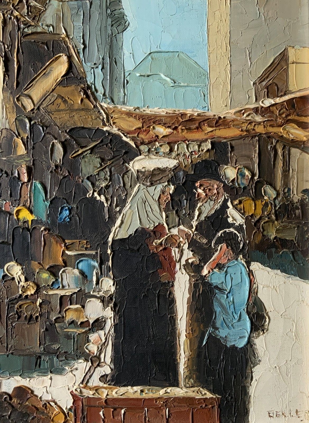 Contemporary Impasto Oil Painting Arabian Market Day Impressionist Signed photo vinterior