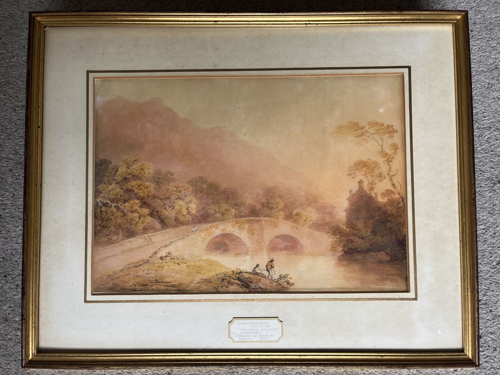 The Bridge, Beddgelert Watercolour On Pencil By Francis Nicholson 1802 photo vinterior
