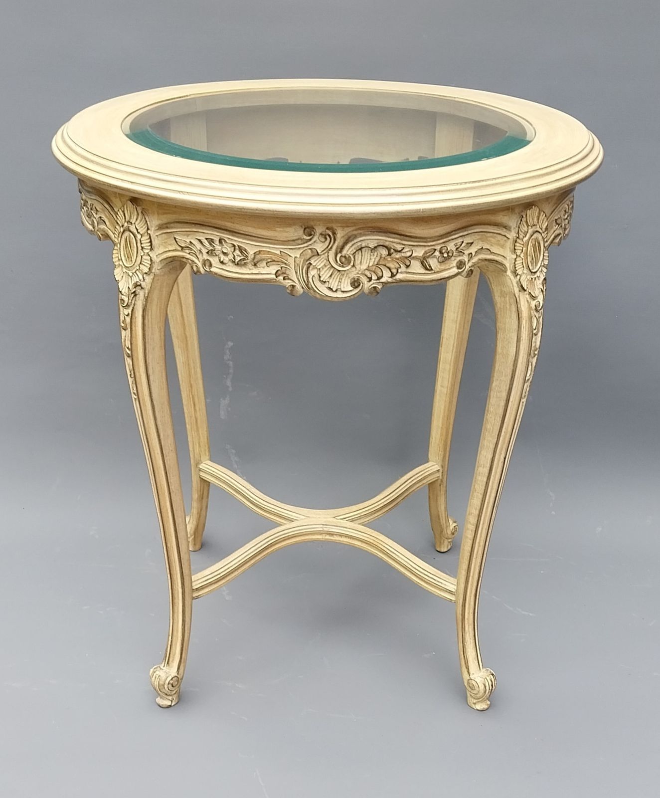 French Style Oak Glass Top Occasional Table photo furniture