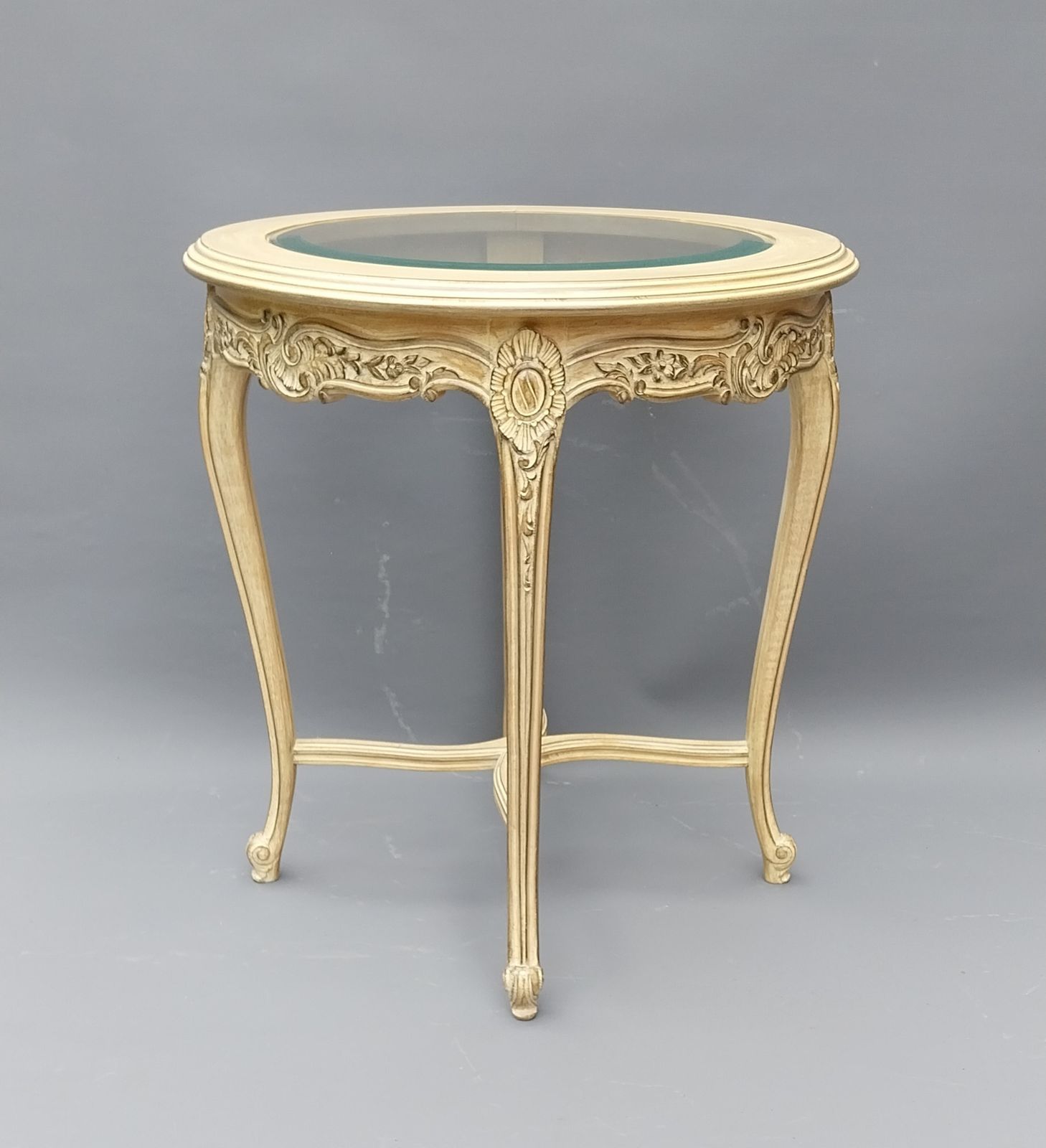 photo furniture French Style Oak Glass Top Occasional Table