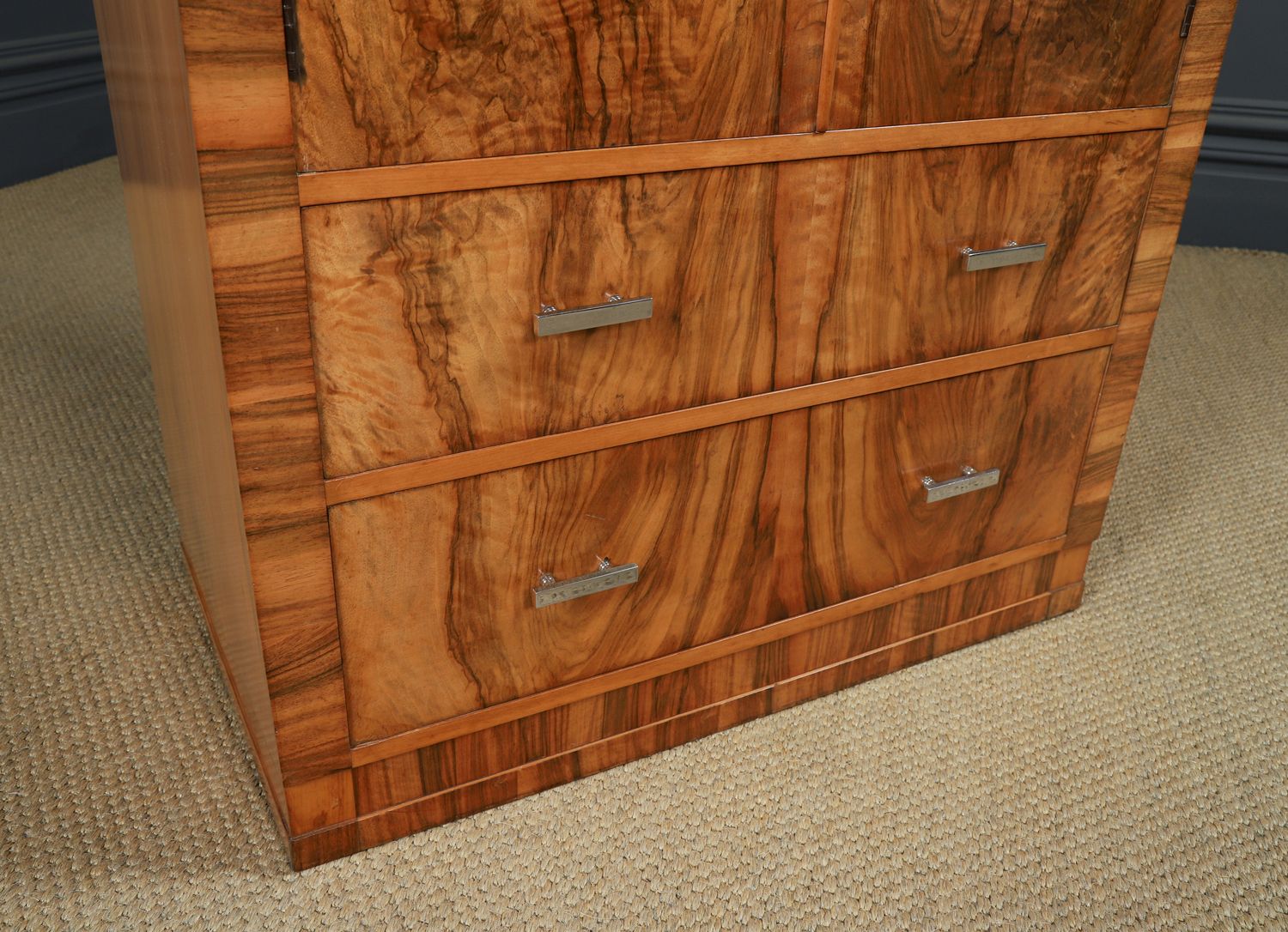 Small English Art Deco Walnut Two Door Tallboy (Circa 1930) photo 1895.0