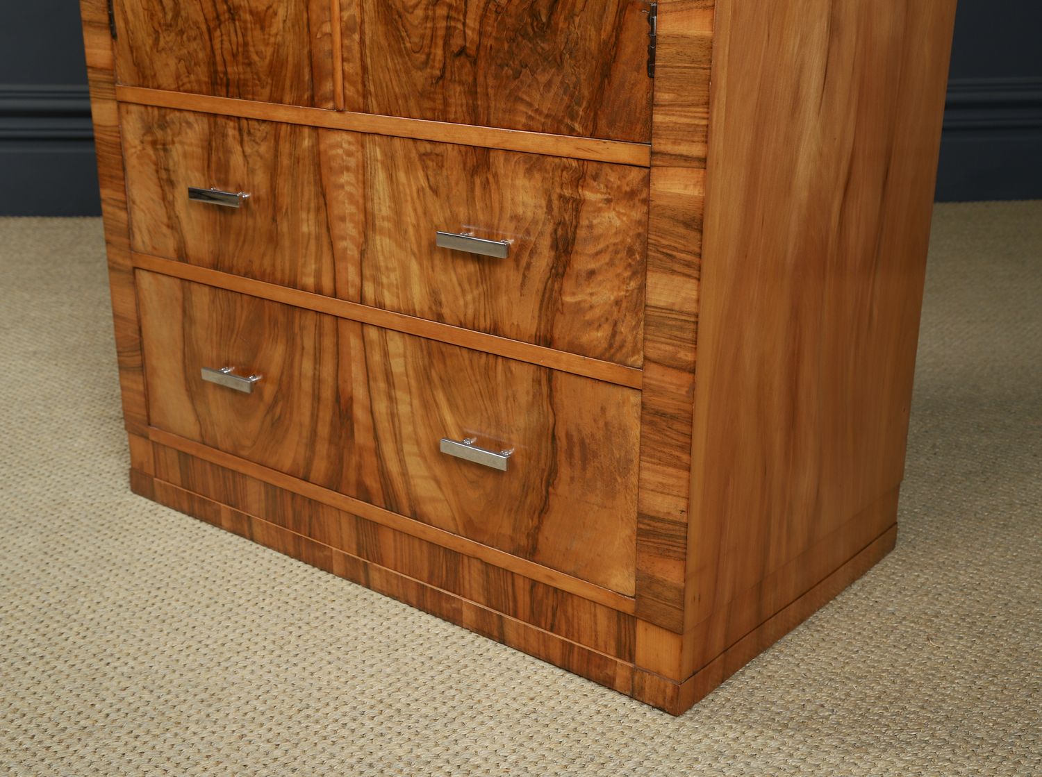 photo vinterior Small English Art Deco Walnut Two Door Tallboy (Circa 1930)