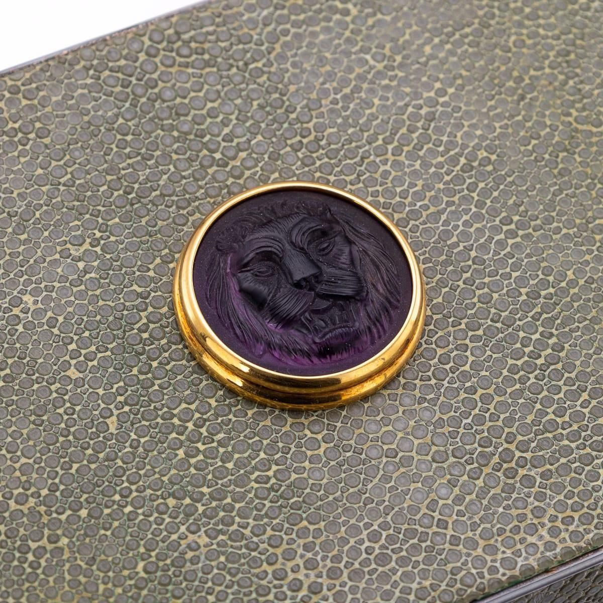 photo for sale Vintage 20th Century English Shagreen & Gilt Metal Silk Lined Box