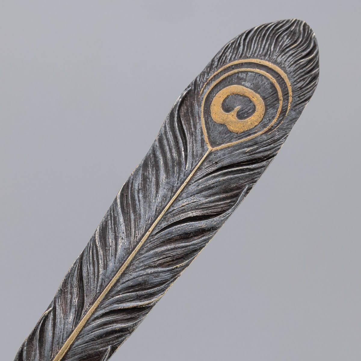 Antique 20th Century Silver Plate & Brass Peacock Letter Opener photo vinterior