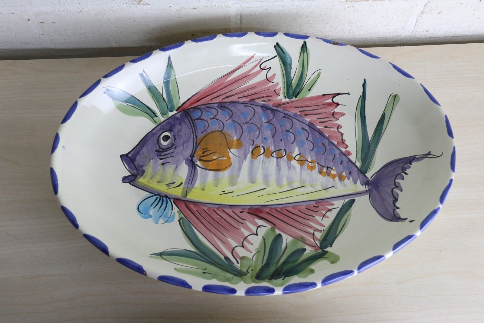 Vintage Italian 2 X Large Vietri Al Mare Pottery Hand Painted Dishes Wall Hanger photo buy