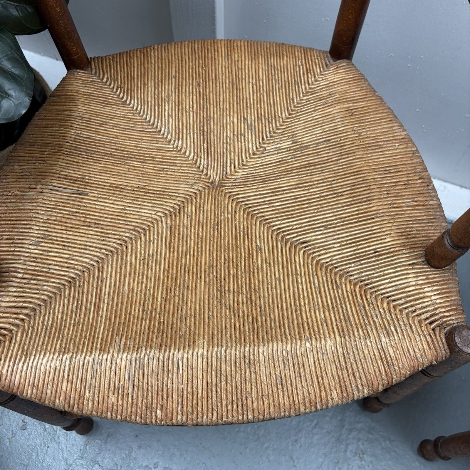 Pair Of Provincial French Country Oak Rush Seat Ladderback Carver Dining Chairs photo vinterior