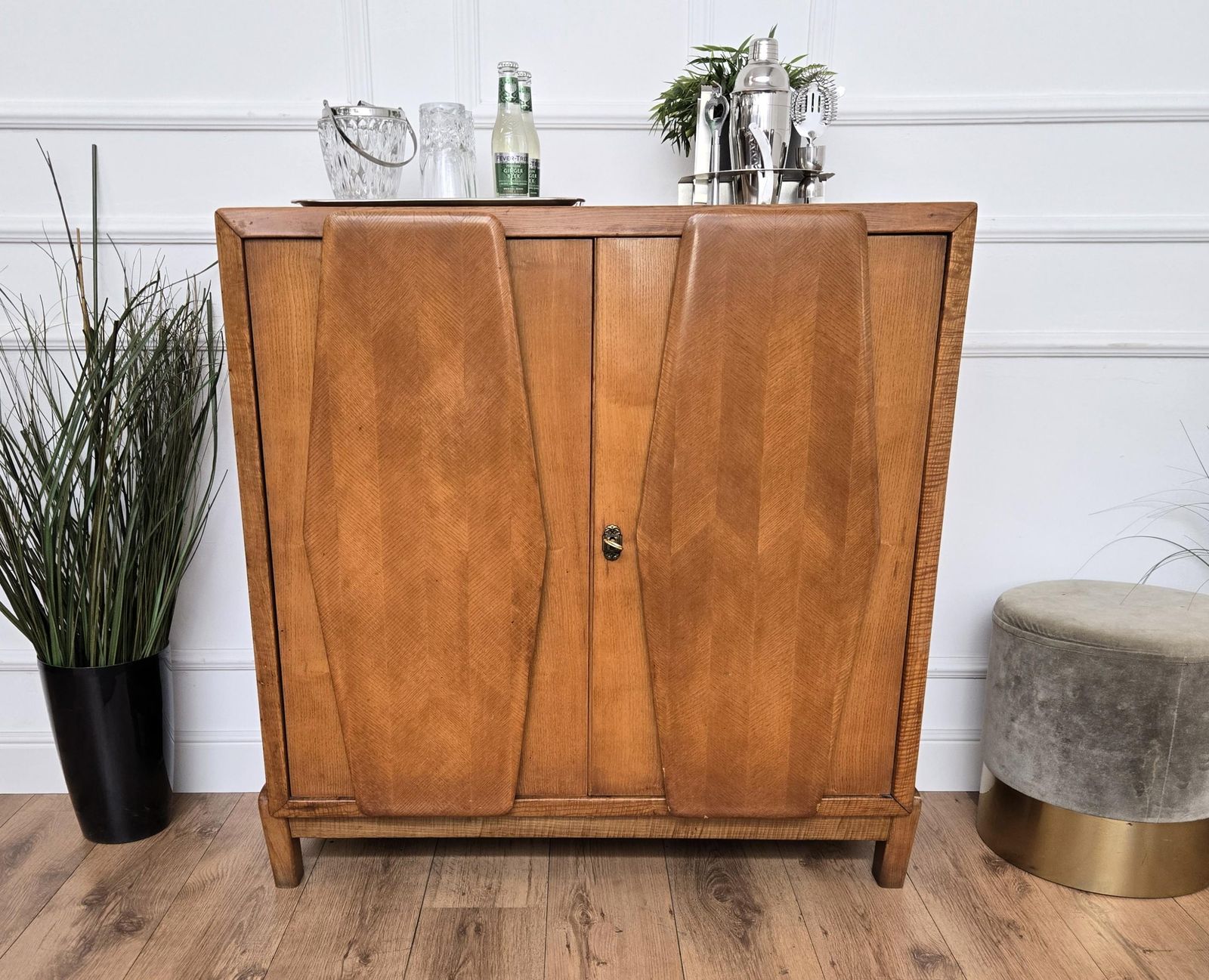 1950s Art Deco Mid Century Italian Walnut Mirror Mosaic Sideboard Bar Cabinet photo 2176.0