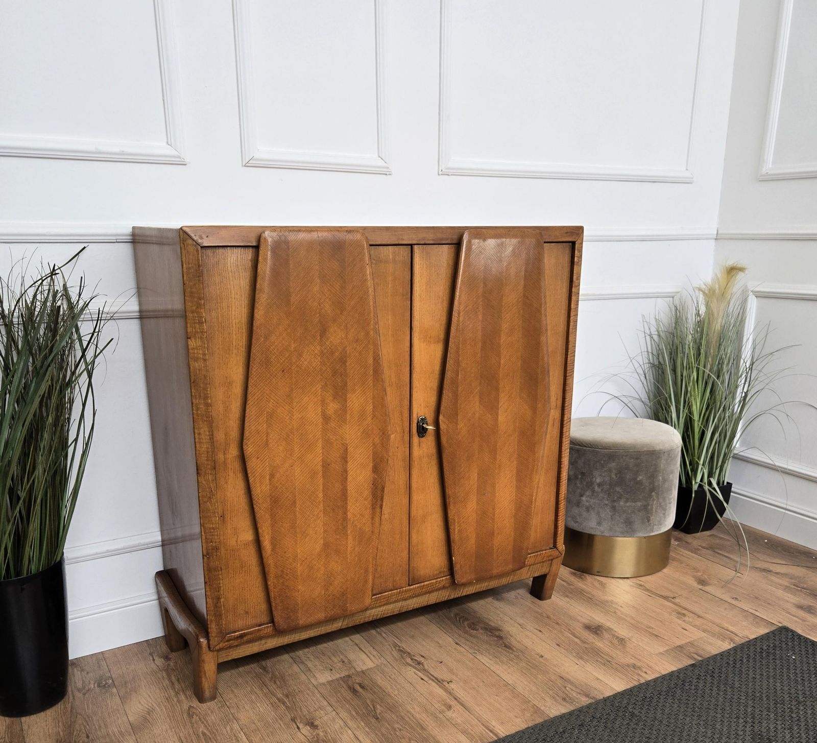 1950s Art Deco Mid Century Italian Walnut Mirror Mosaic Sideboard Bar Cabinet photo vintage