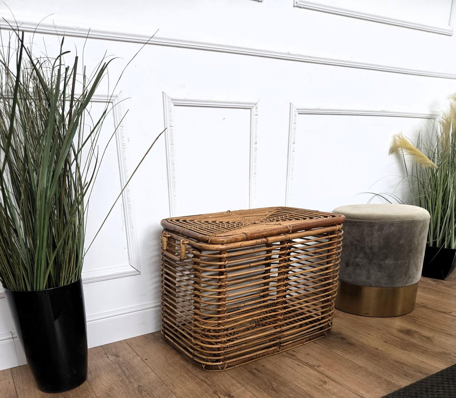 1960s Italian Designer Bamboo Rattan Bohemian French Riviera Basket Container photo vinterior