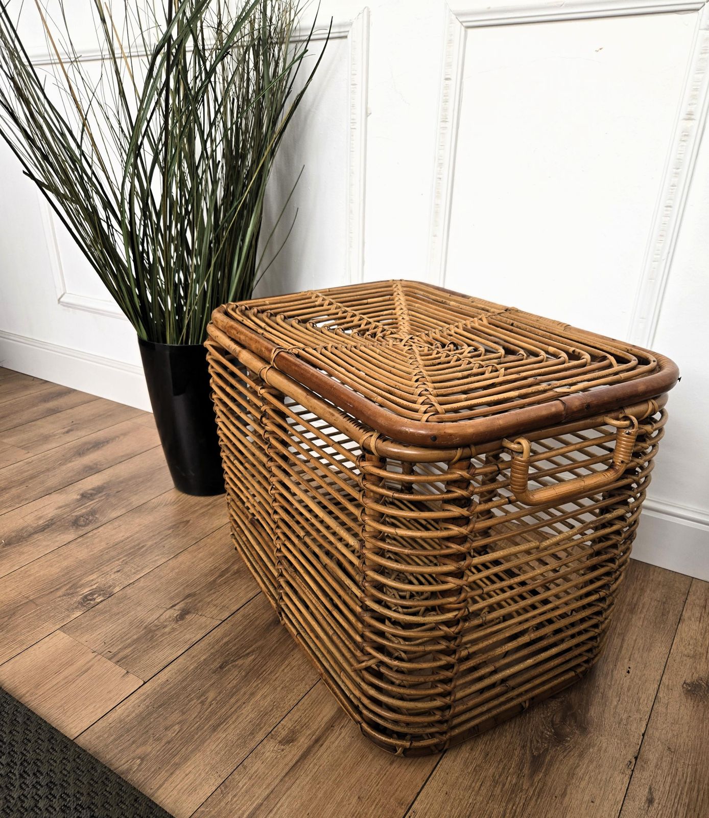 1960s Italian Designer Bamboo Rattan Bohemian French Riviera Basket Container photo vintage