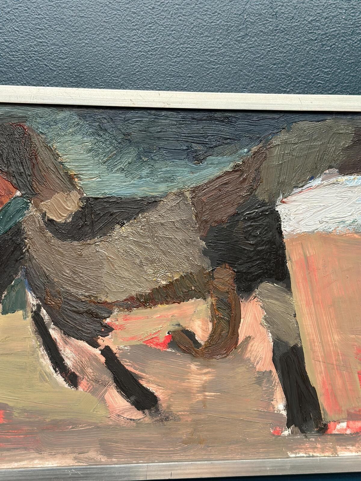 Original Mid Century Swedish Oil On Panel – “Two Horses” By Calle Johansson –  1959 – Vintage & Framed – 35 × 75 Cm (13.8" × 29.5") photo vinterior