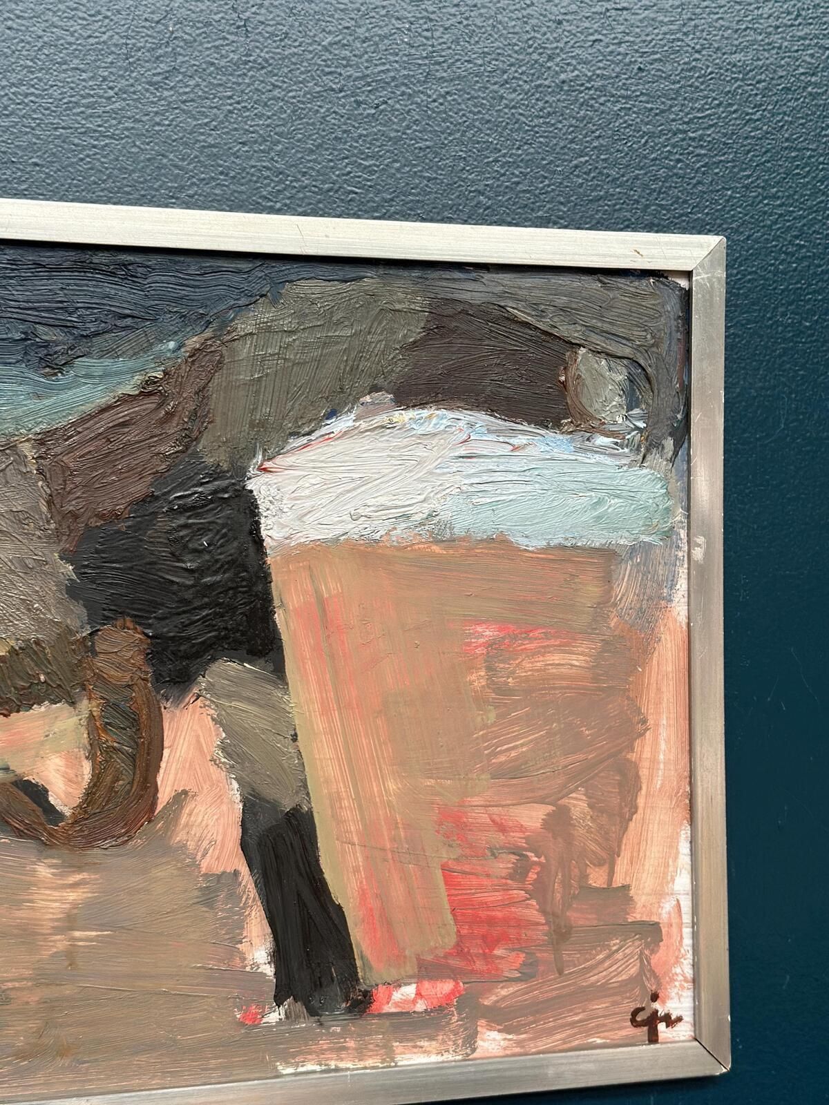 Original Mid Century Swedish Oil On Panel – “Two Horses” By Calle Johansson –  1959 – Vintage & Framed – 35 × 75 Cm (13.8" × 29.5") photo buy