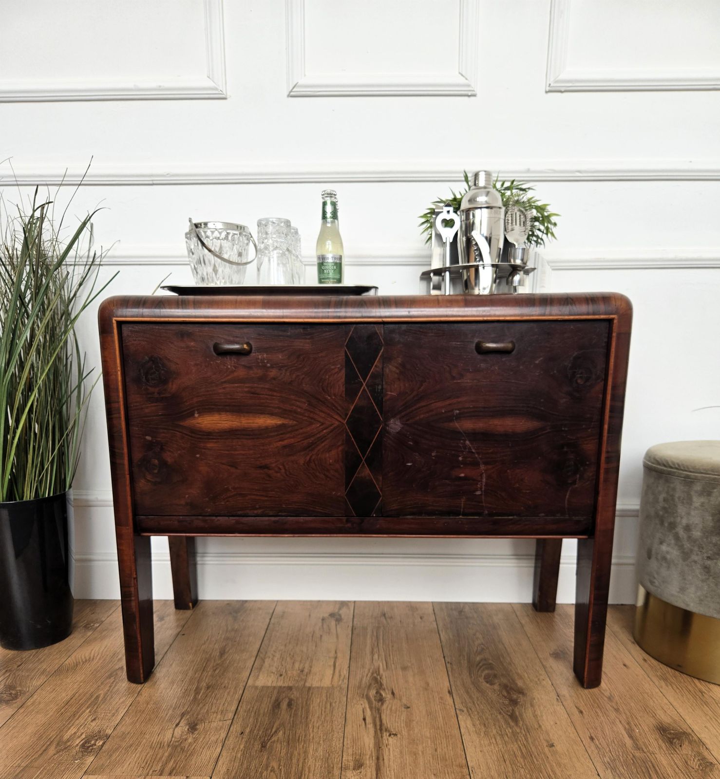 Italian 1940s Art Deco Mid Century Walnut Burl Dry Bar Cabinet photo for sale
