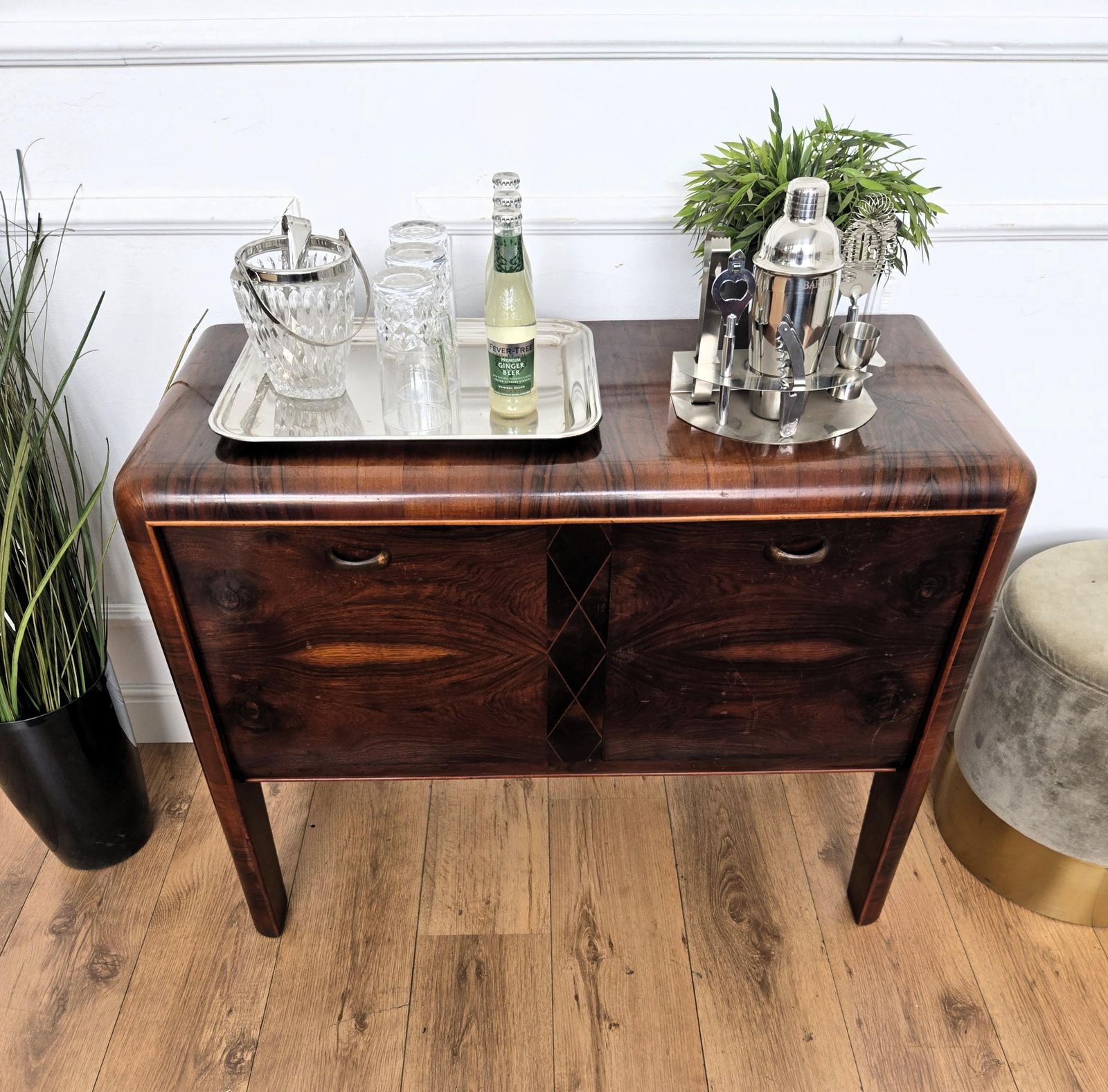 Italian 1940s Art Deco Mid Century Walnut Burl Dry Bar Cabinet photo buy