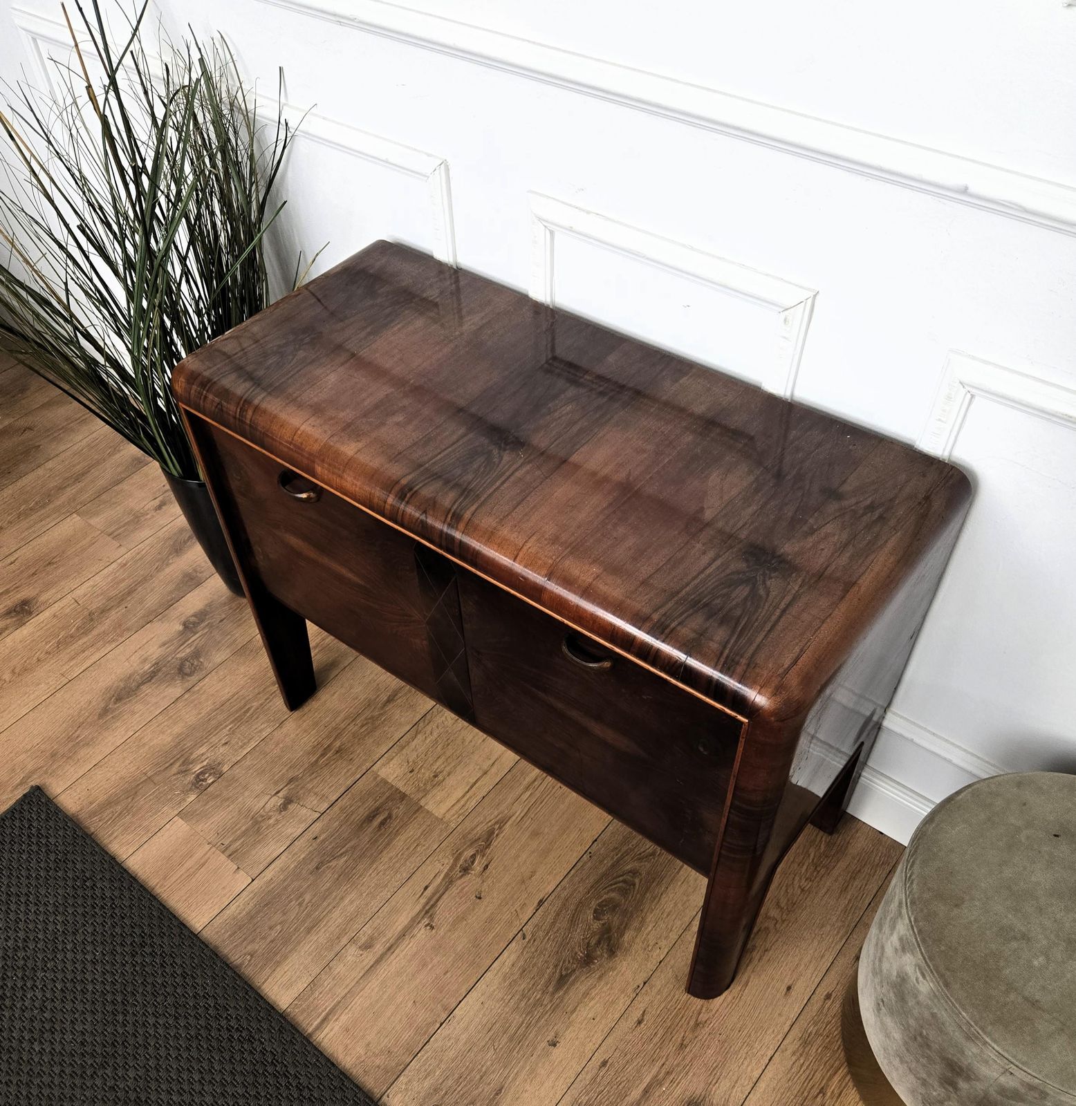 photo furniture Italian 1940s Art Deco Mid Century Walnut Burl Dry Bar Cabinet