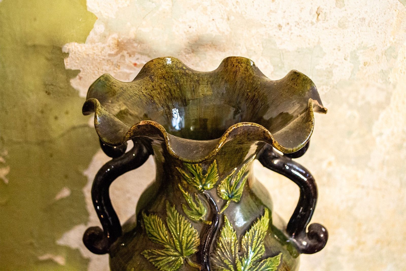 Vintage Italian Ceramic Vase With Floral Decoration, 1920s photo for sale