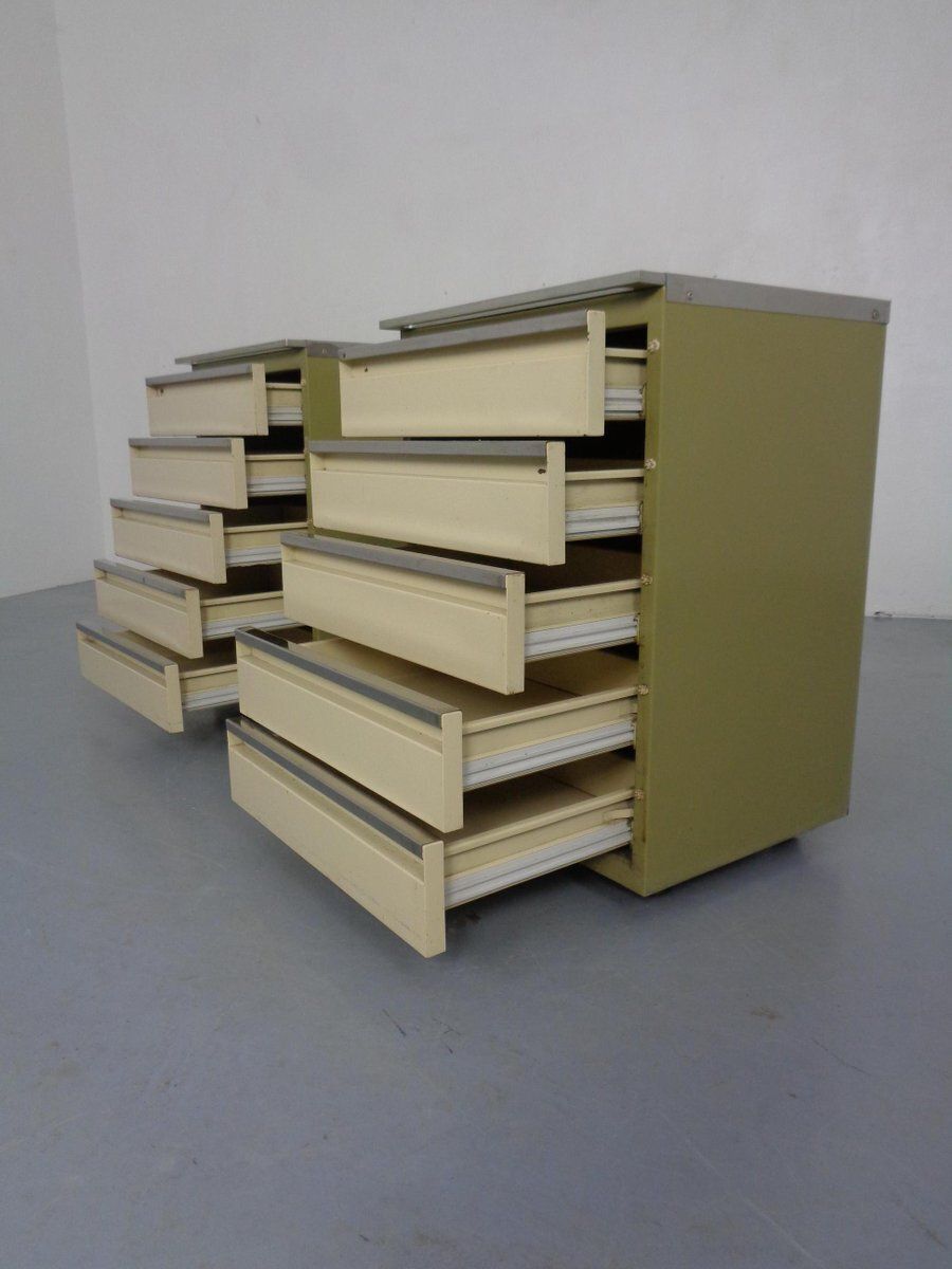 Steel Mobile Medical Cabinets With Drawers From Baisch, Germany, 1950s, Set Of 2 photo for sale