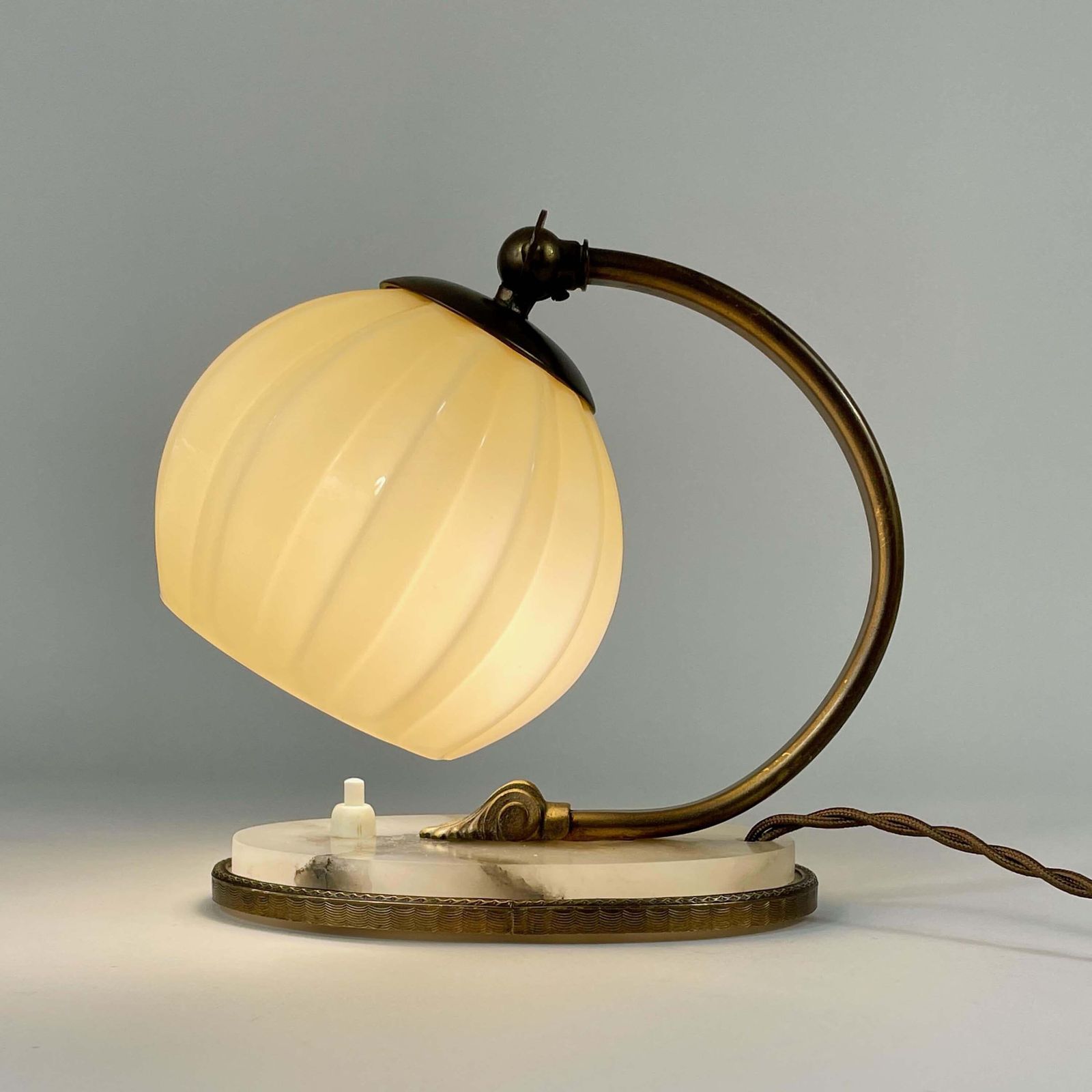 Art Deco Table Lamp, Alabaster, Opaline Glass & Brass, Germany 1920s To 1930s photo 653.0