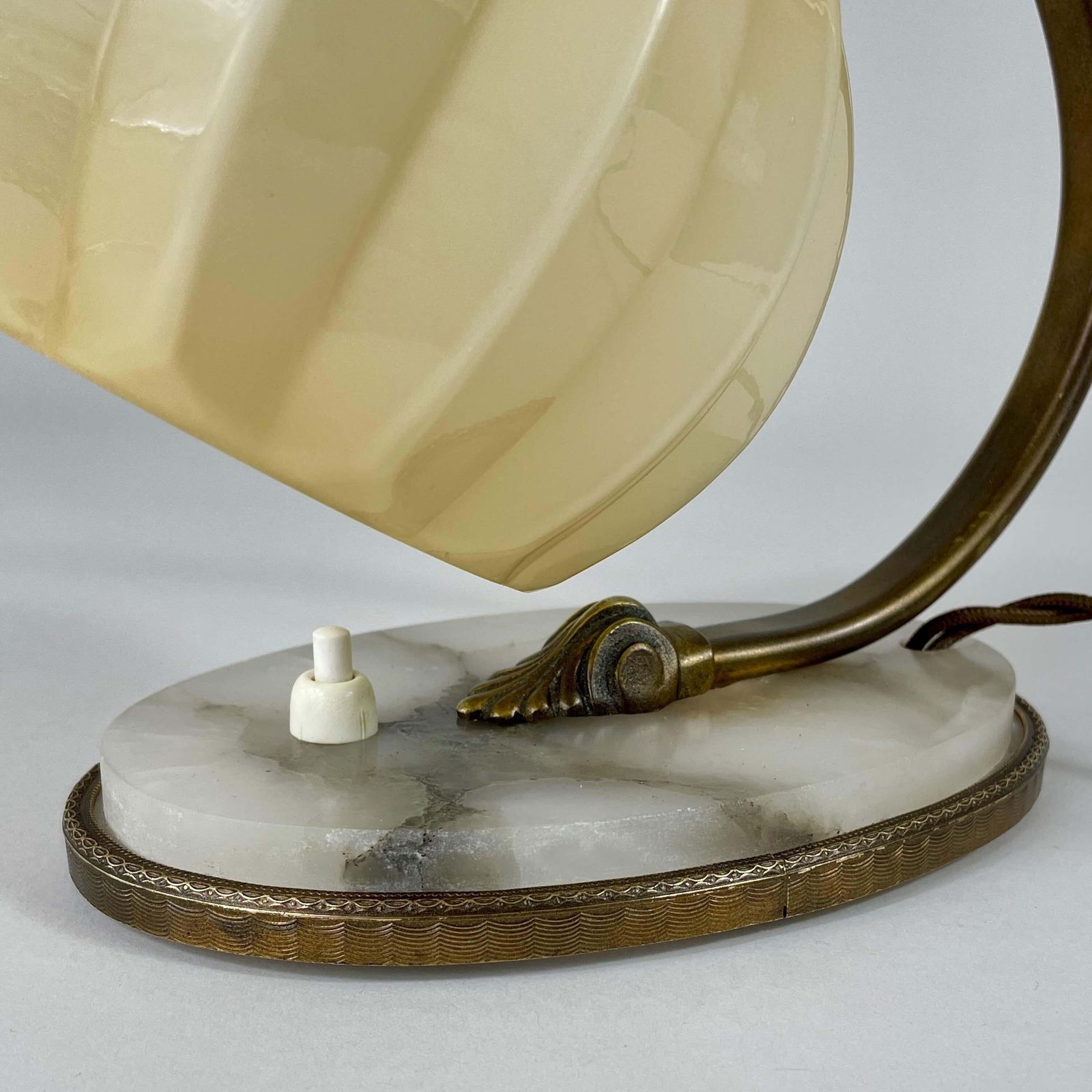 Art Deco Table Lamp, Alabaster, Opaline Glass & Brass, Germany 1920s To 1930s photo vintage