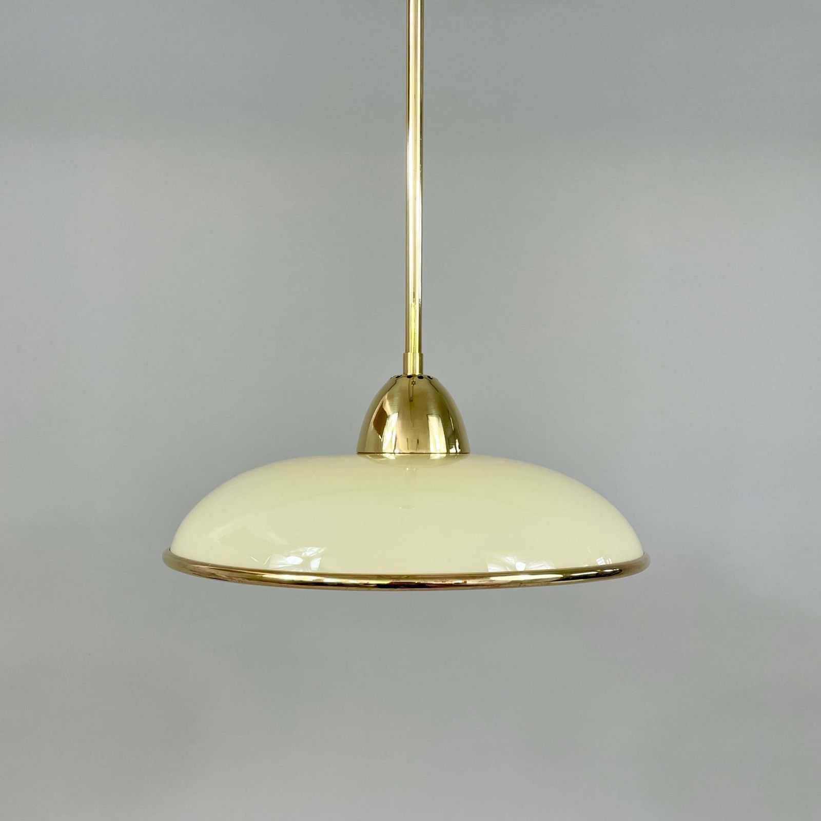 Art Deco Cream Opaline Glass & Brass Pendants, Germany 1930s, Set Of 2 photo vinterior
