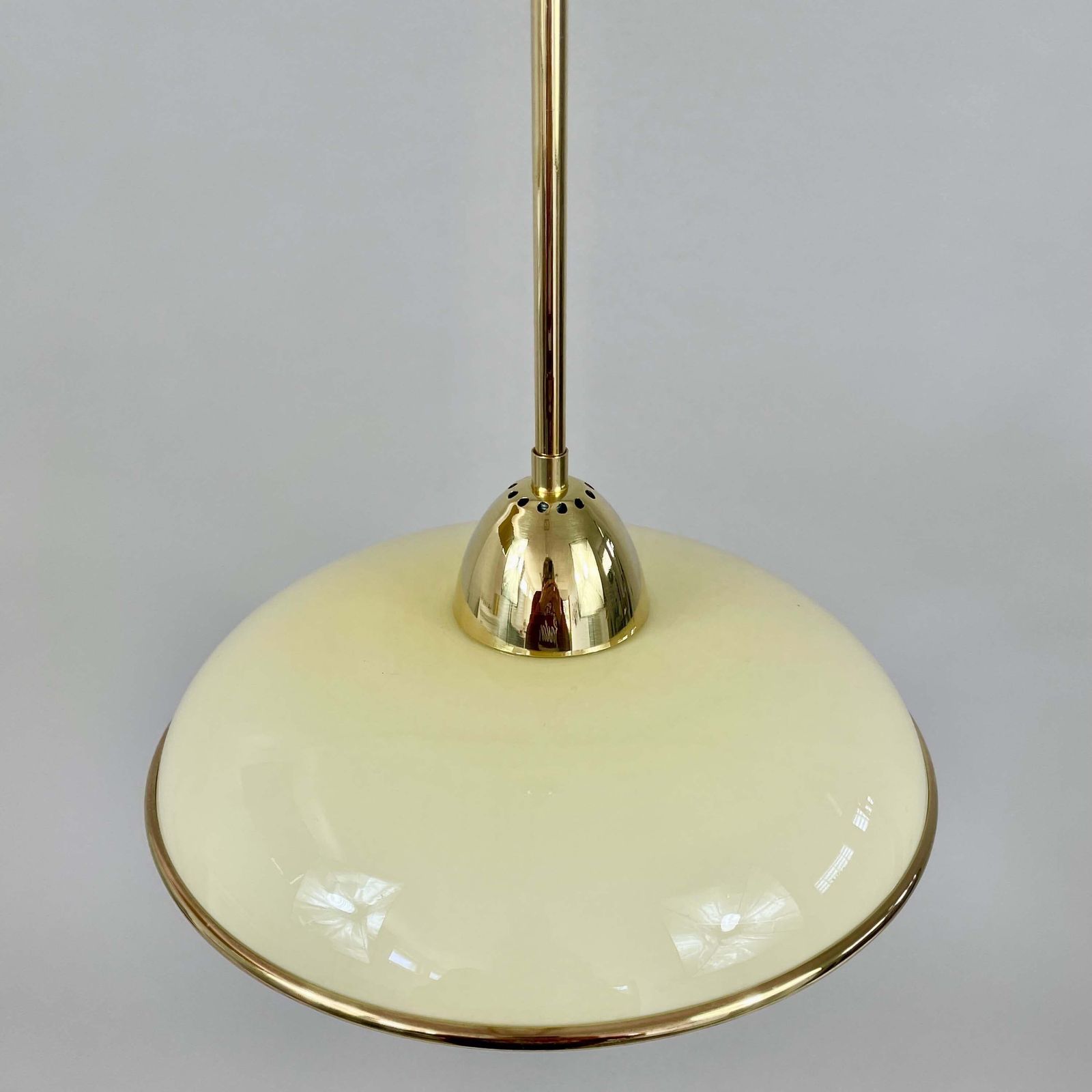 photo furniture Art Deco Cream Opaline Glass & Brass Pendants, Germany 1930s, Set Of 2