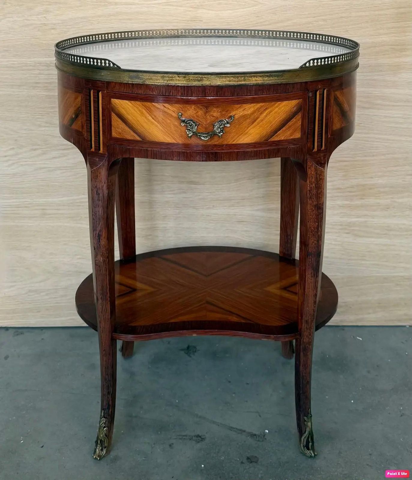 Pair Of Louis XV Oval Bouillotte Shape Nightstands With Drawer And Low Shelve photo for sale
