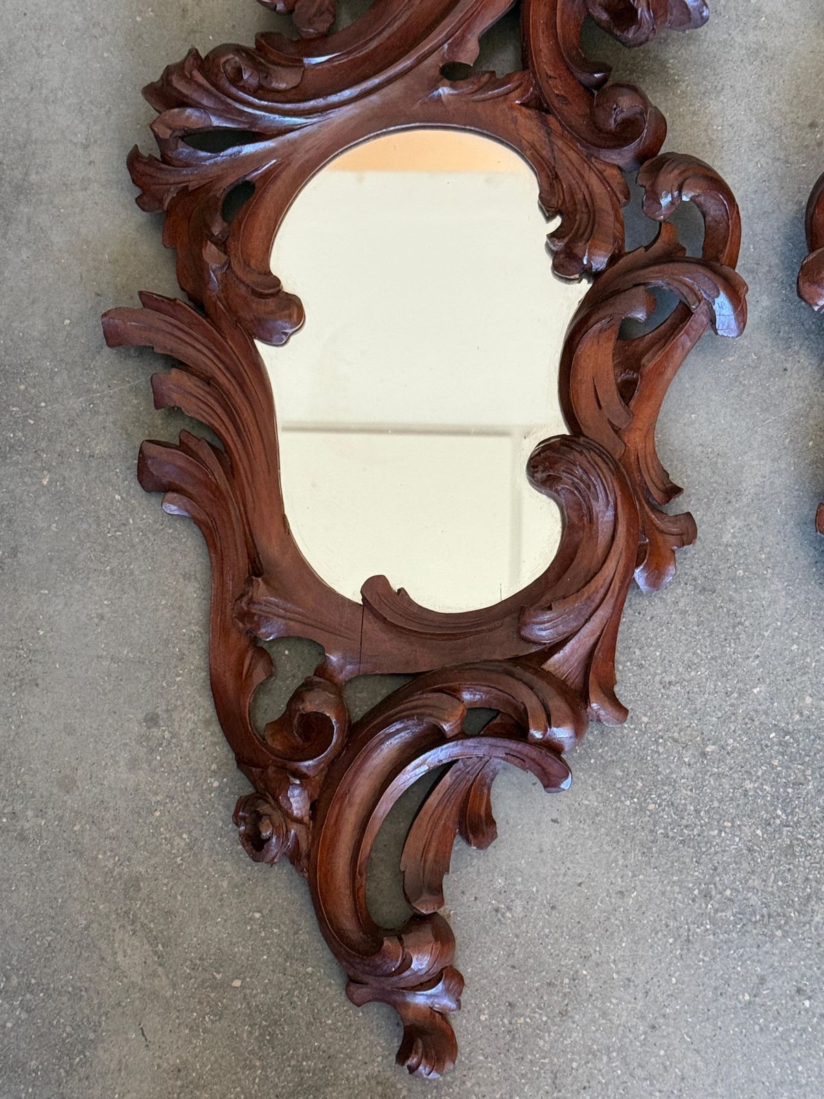 Pair Of Antique Baroque Cornucopia Mirrors – Hand Carved Wooden Wall Décor photo 1345.0