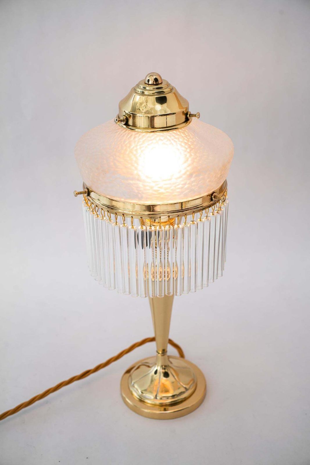 476.0 Art Deco Table Lamp With Palme Koenig Glass Shade And Glass Sticks Vienna 1920s photo