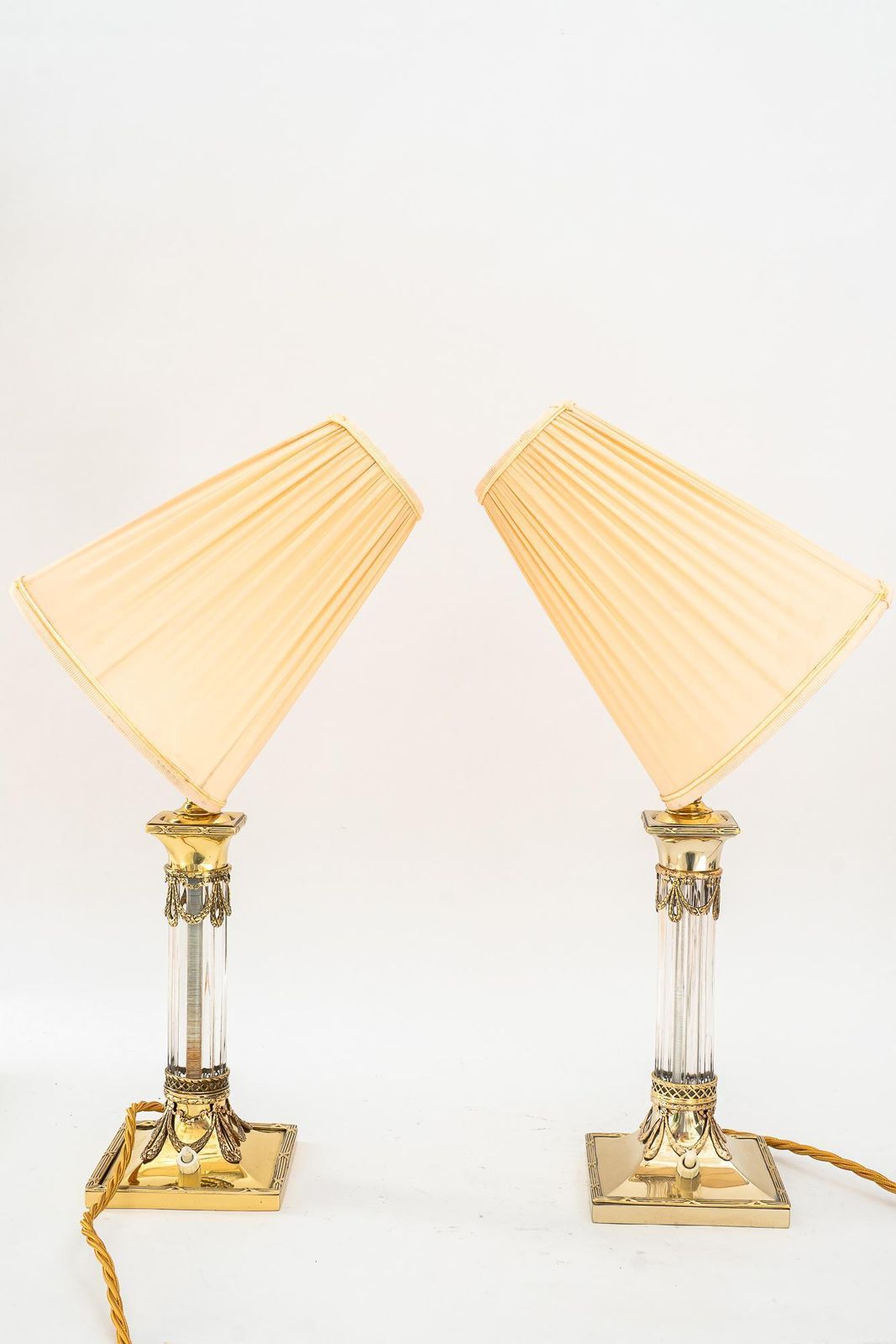 Lighting Almost Intendical Art Deco Table Lamps With Fabric Shades Vienna Around 1920s photo