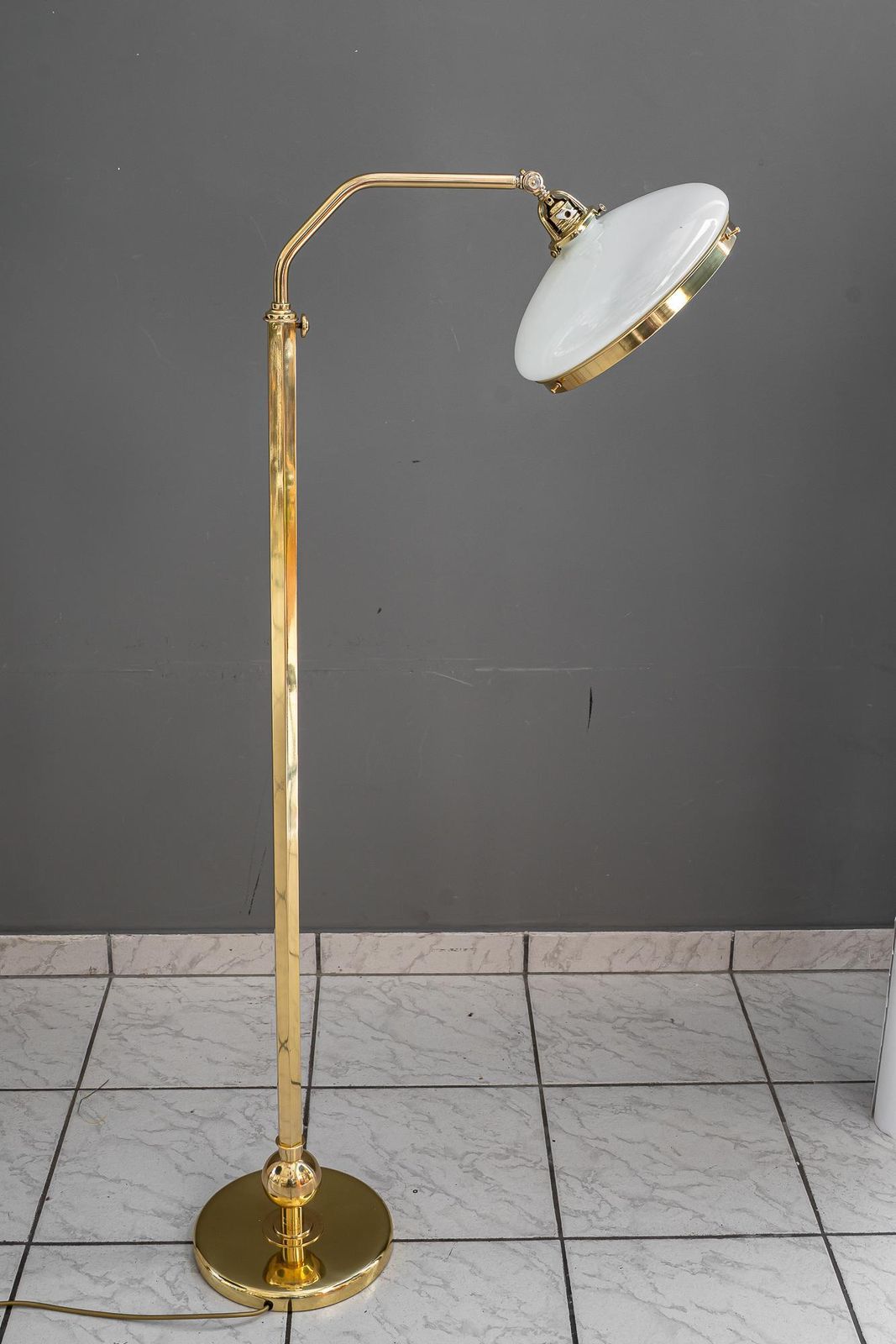 Hight Adjustable And Swiveling Floor Lamp With Opal Glass Shade Vienna 1920s photo buy