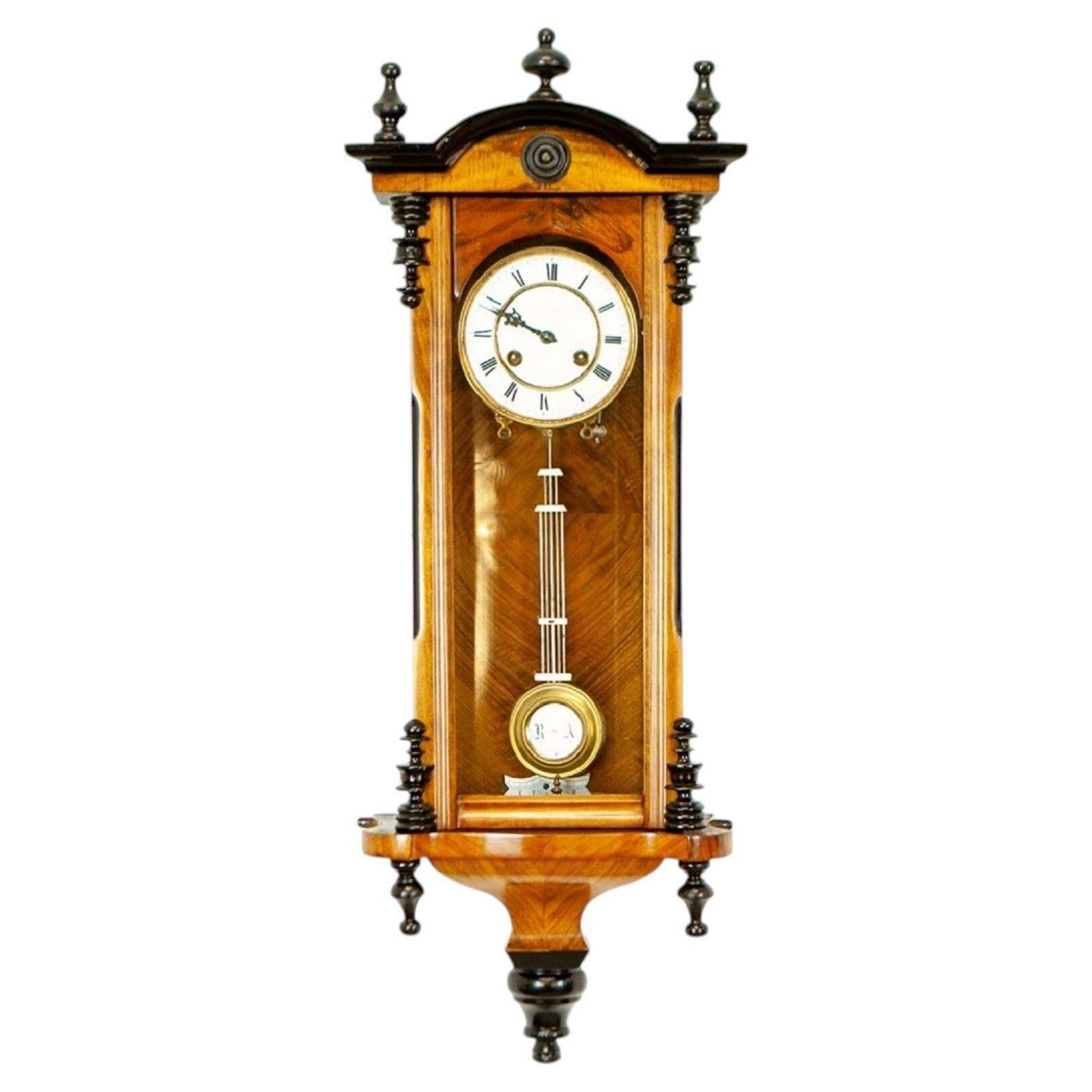 Antique Viennese Wall Clock In Fruit Wood Case, Late 19th Century