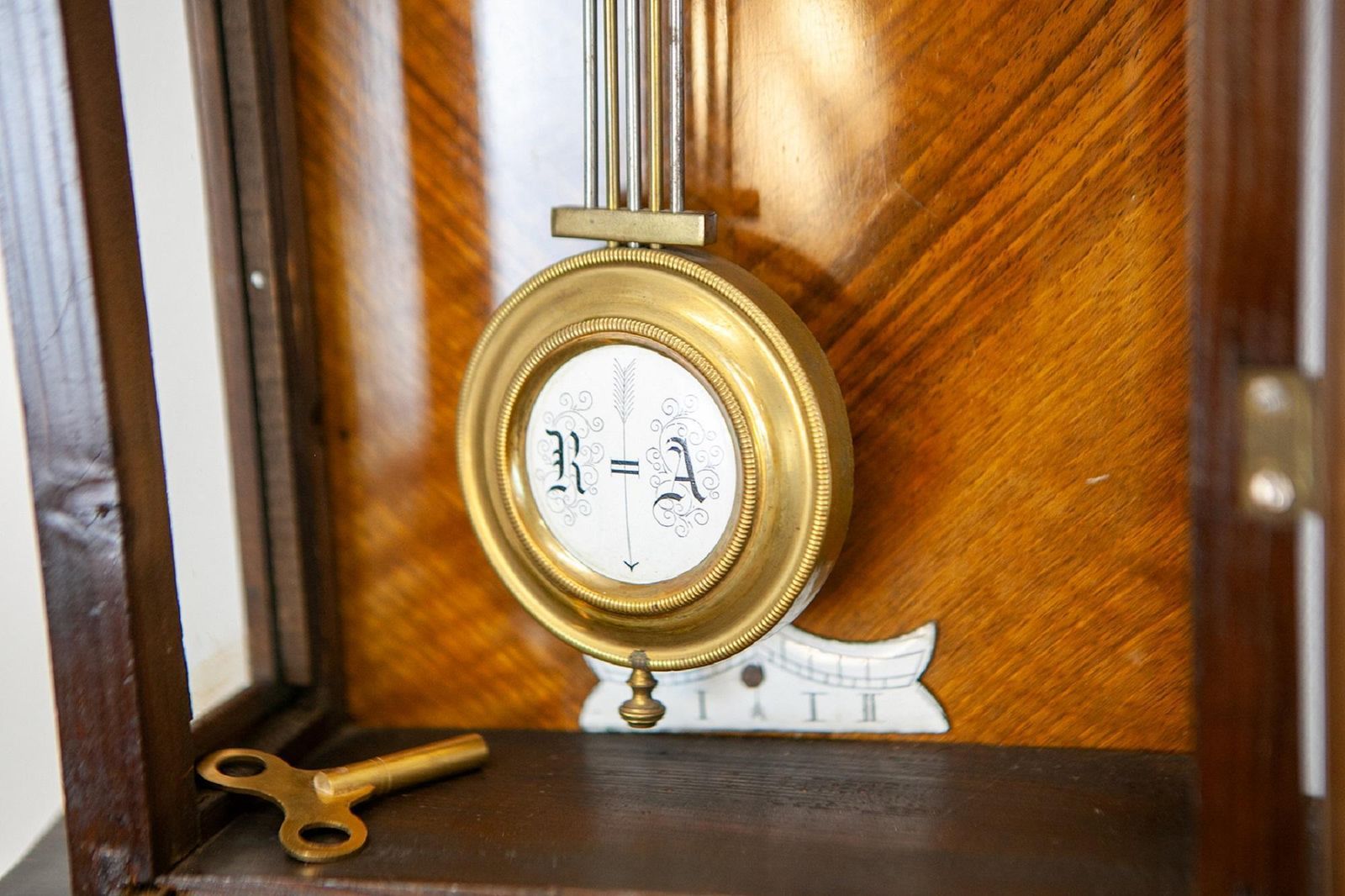 photo furniture Antique Viennese Wall Clock In Fruit Wood Case, Late 19th Century