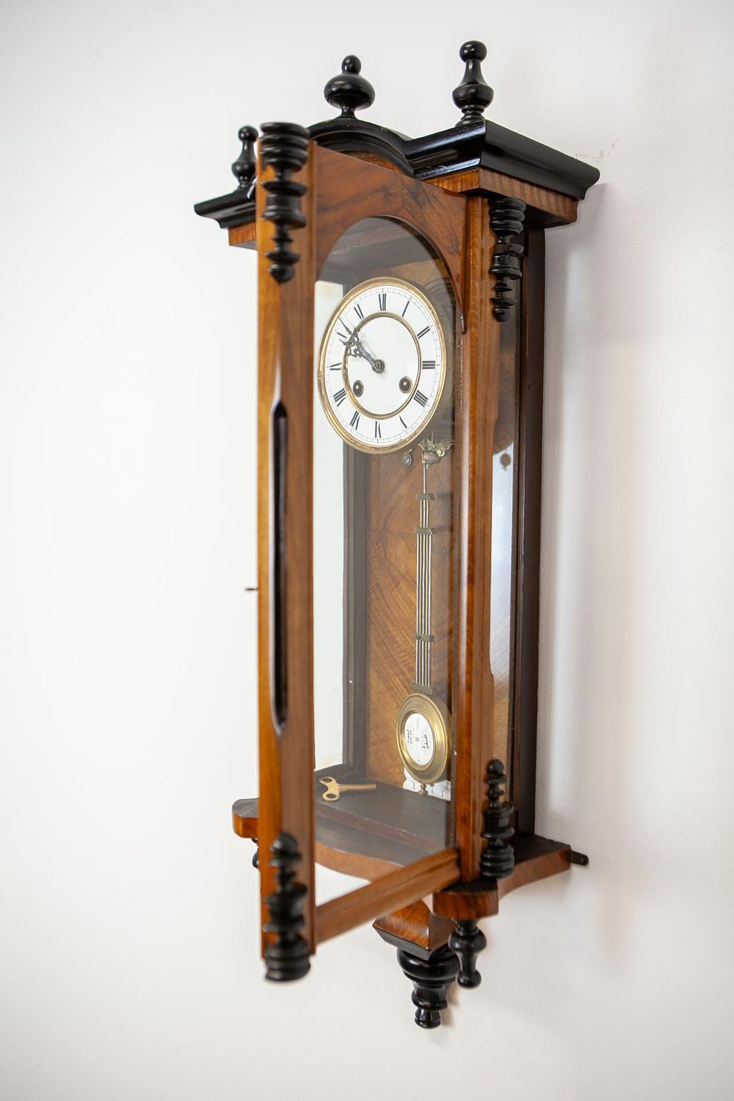 photo for sale Antique Viennese Wall Clock In Fruit Wood Case, Late 19th Century