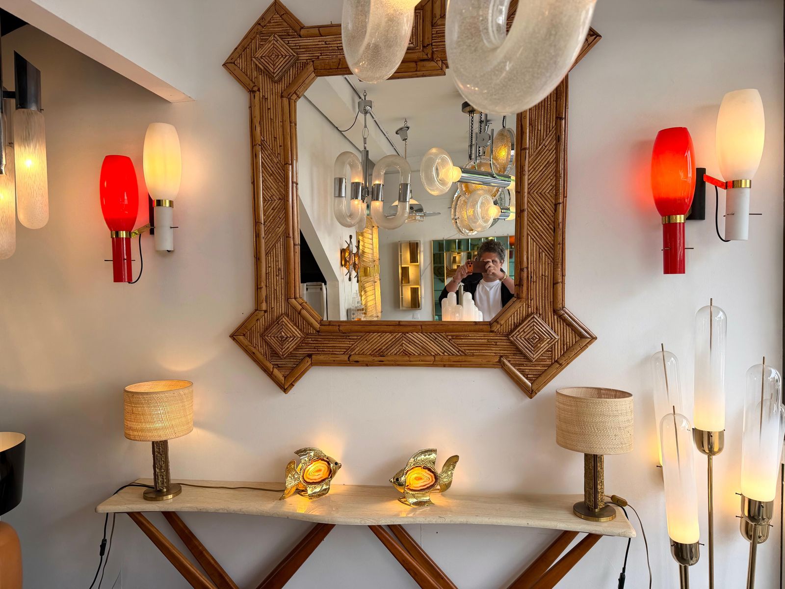 Pair Of Sconces Brass And Glass By Stilnovo. Italy, 1950s photo furniture