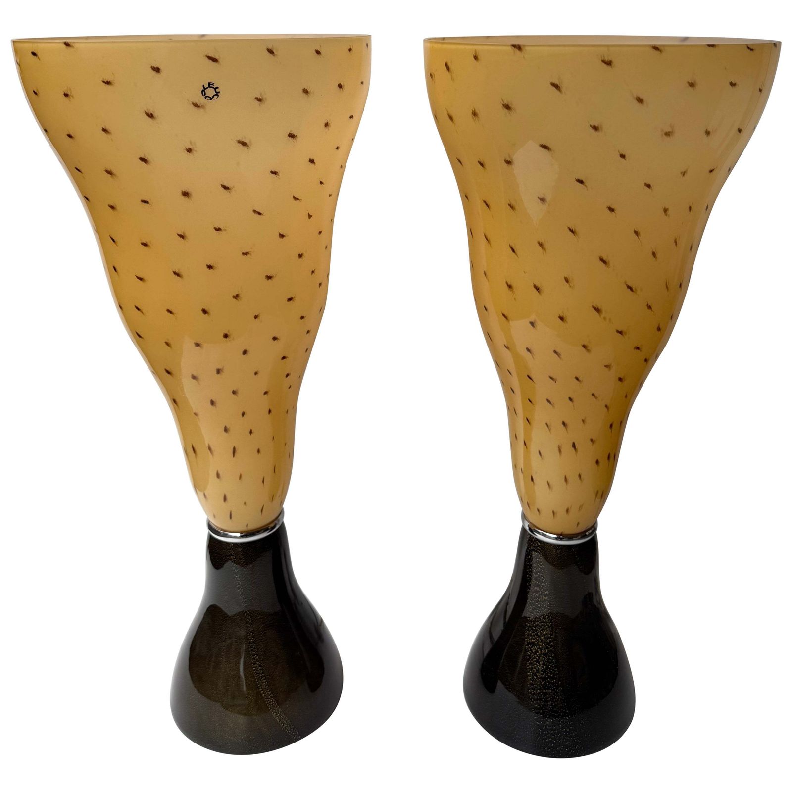 Pair Of Speckled Murano Glass Flame Lamps By Leucos. Italy, 1990s