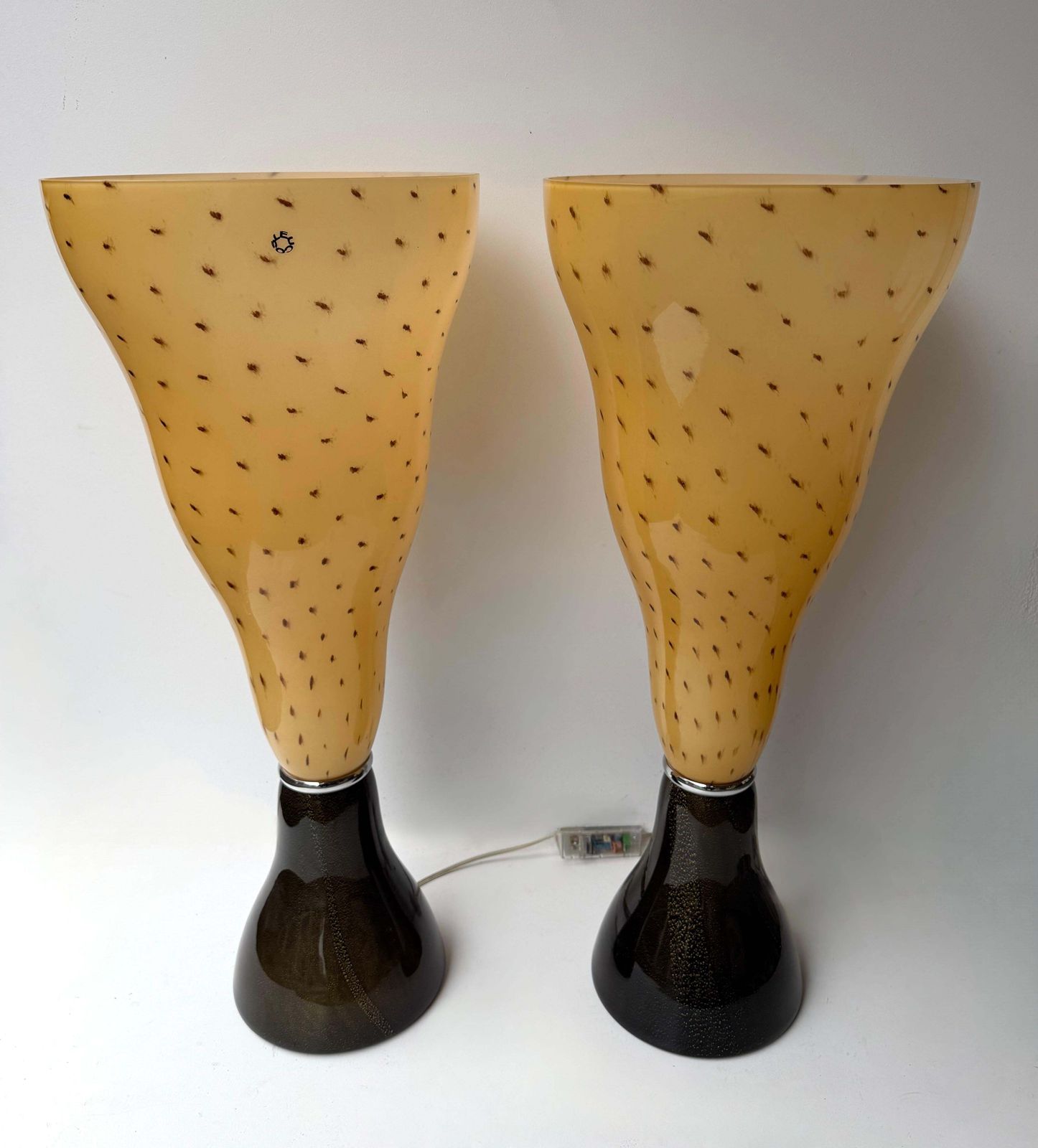 Pair Of Speckled Murano Glass Flame Lamps By Leucos. Italy, 1990s photo Lighting