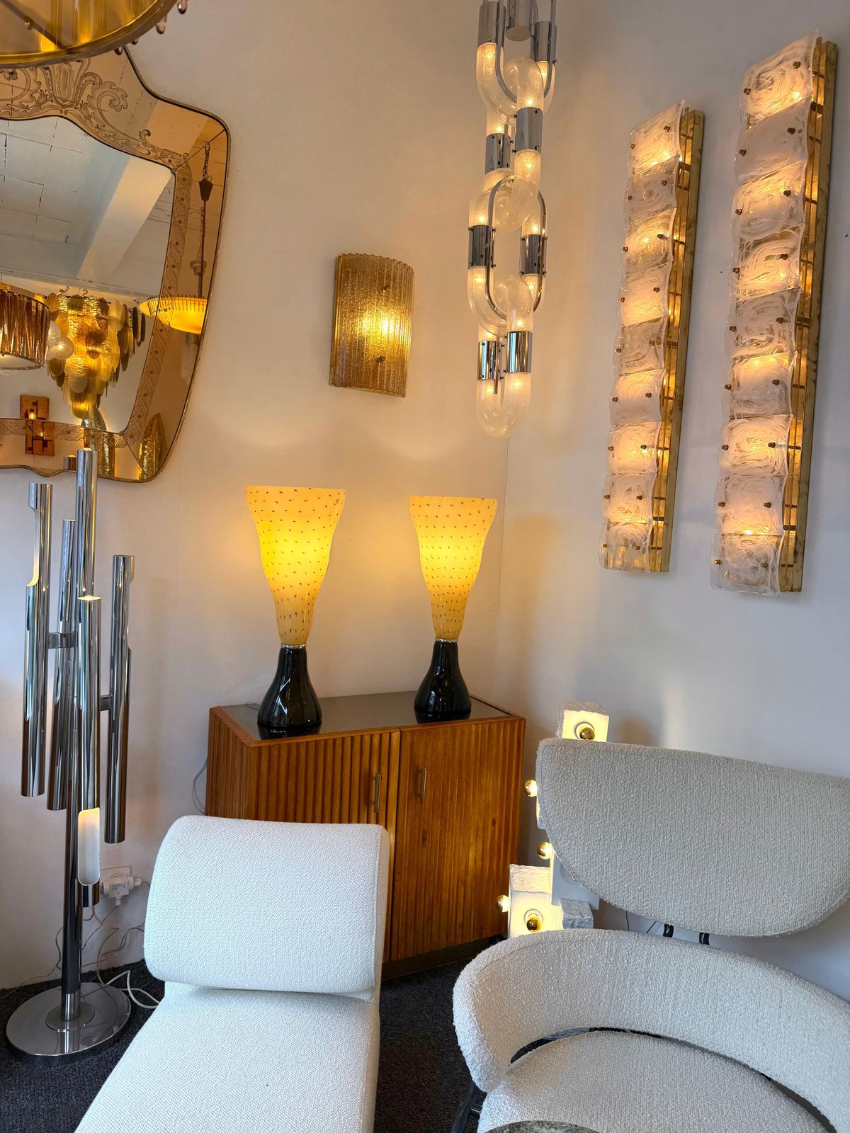 photo vinterior Pair Of Speckled Murano Glass Flame Lamps By Leucos. Italy, 1990s
