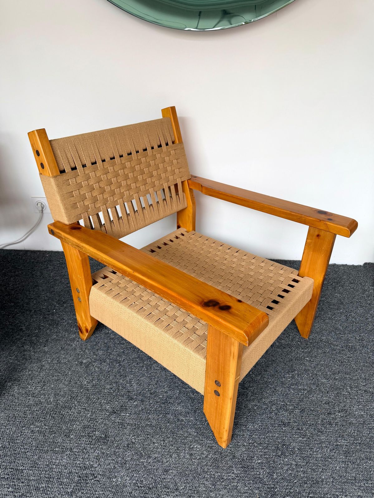 6964.0 Mid Century Modern Pair Of Wood And Rope Armchairs, Italy, 1970s photo