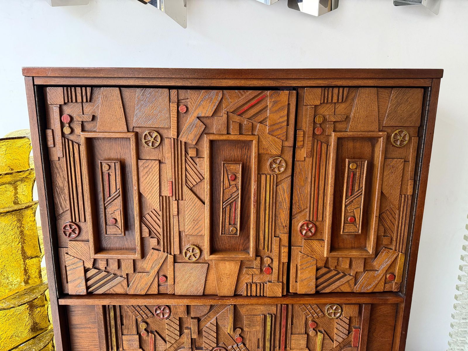 Furniture Mid Century Modern Brutalist Wood Sculpture Cabinet By Lane. USA, 1970s photo