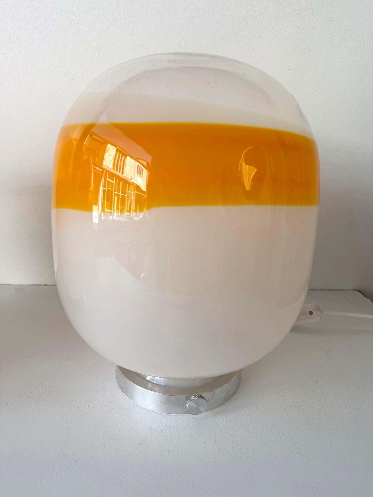 Pair Of Murano Glass Orange White Smoke Saturn Lamps. Italy, 1970s photo 3308.0