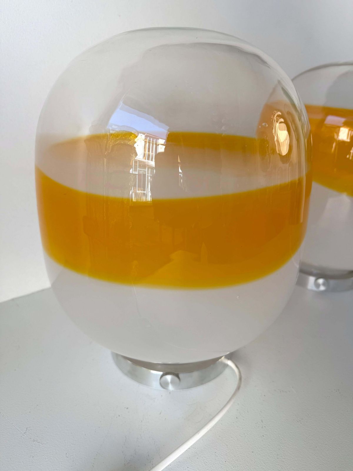 3308.0 Pair Of Murano Glass Orange White Smoke Saturn Lamps. Italy, 1970s photo