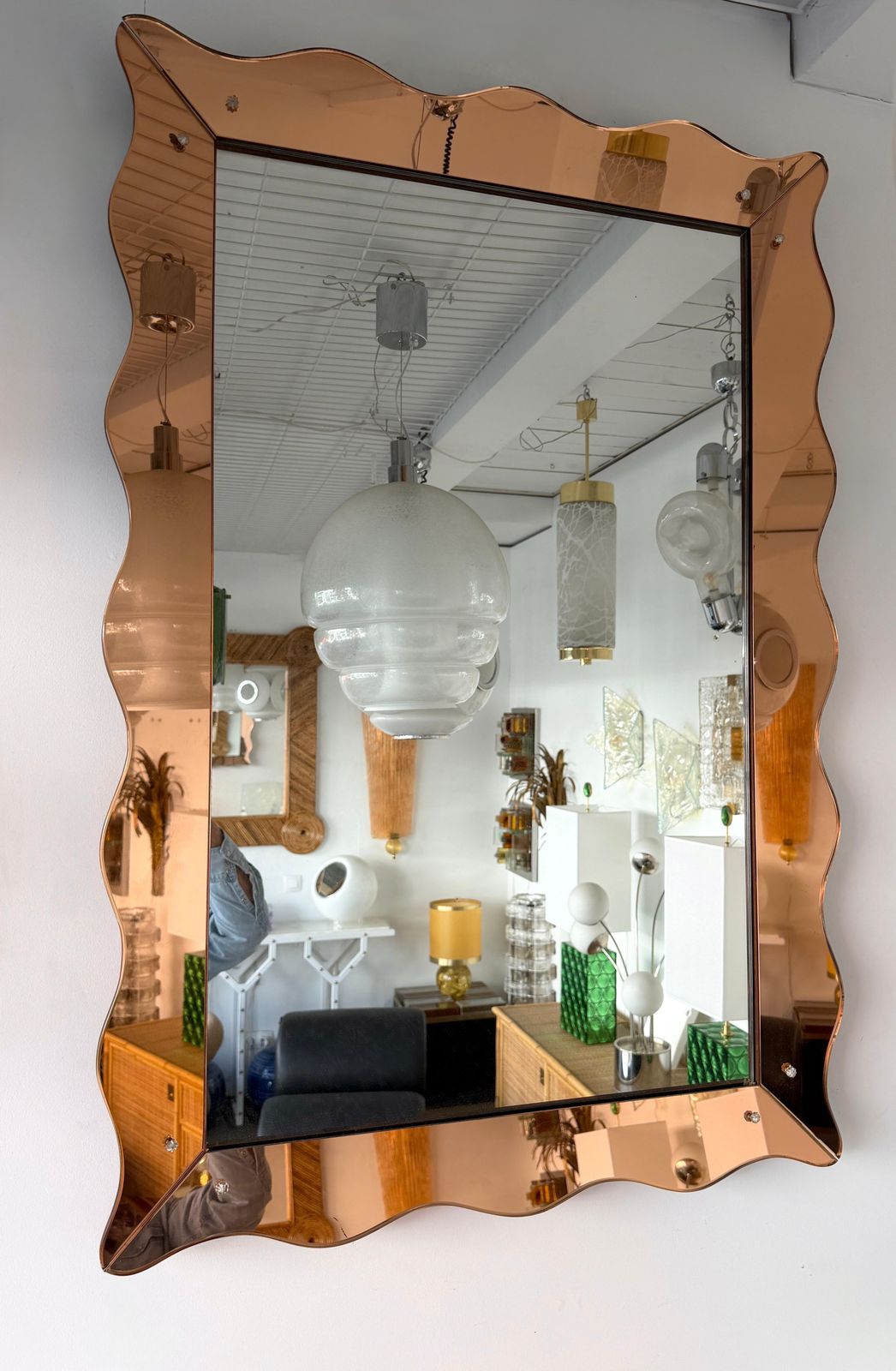 Mirror Pink Glass By Cristal Art Italy, 1960s photo vinterior