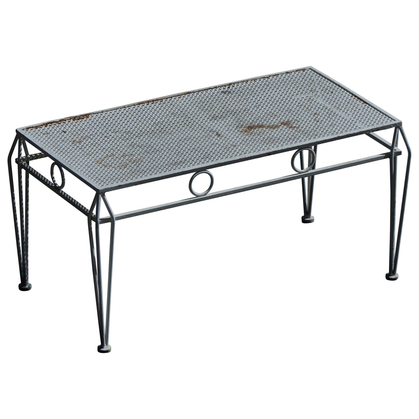 Mid Century Modern, French Garden Metal Coffee Table With Perforated Top, 1950s