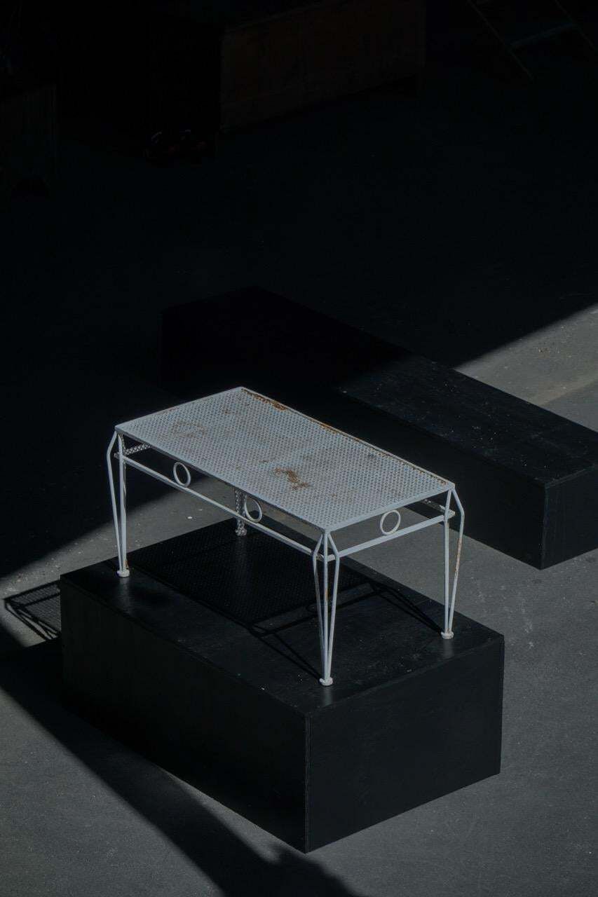 Mid Century Modern, French Garden Metal Coffee Table With Perforated Top, 1950s photo Garden Furniture