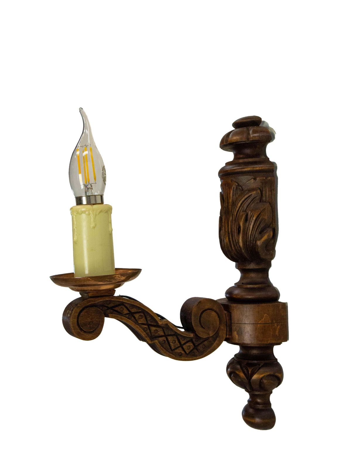 Pair Beech & Copper Half Baluster Sconces Wall Lights Spanish, Circa 1970 photo buy