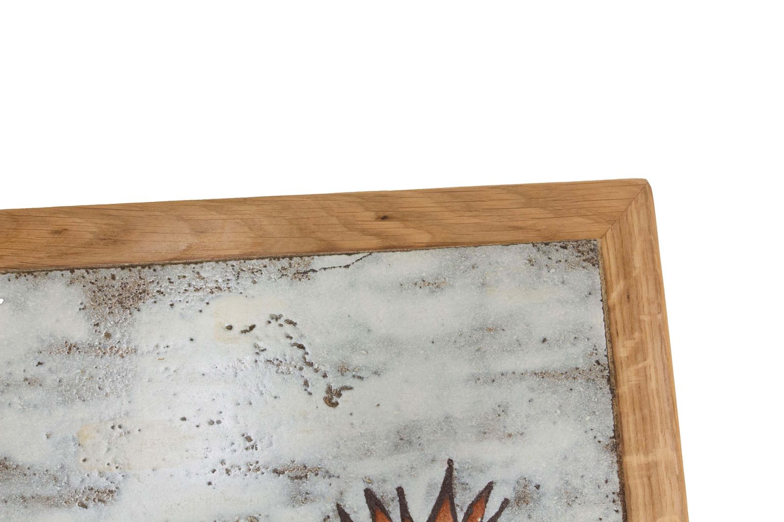 photo for sale French Oak & Ceramic Coffee Table Tiles Signed Monsan Picard, Circa 1970