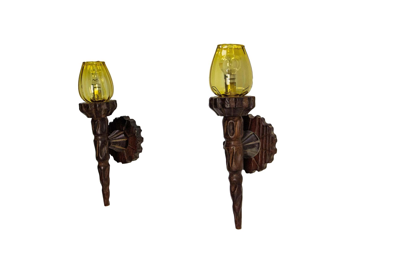 Pair Of Pine Sconces & Colored Glass Circa 1940, France photo furniture